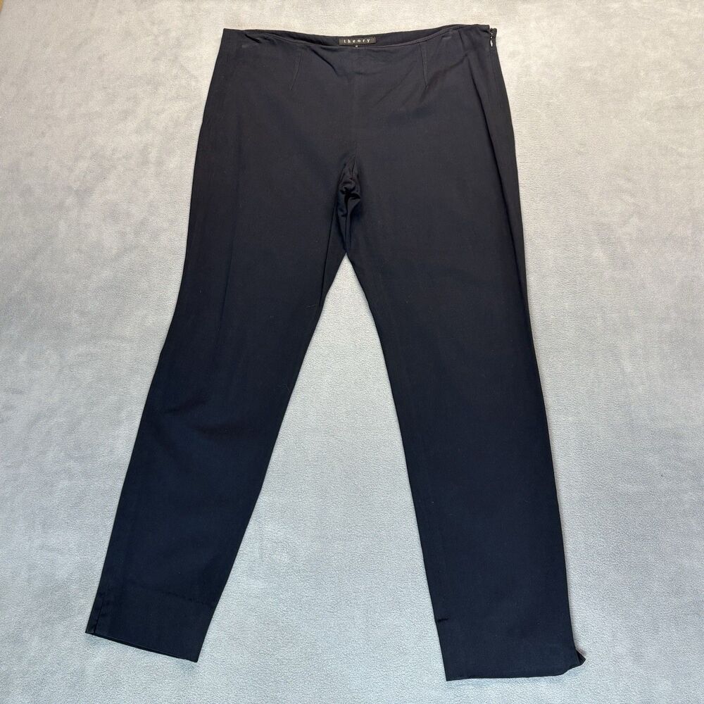 Theory Belisa Monaco Pants Size 12 Navy Stretch Ankle Slim Trousers Side Zip